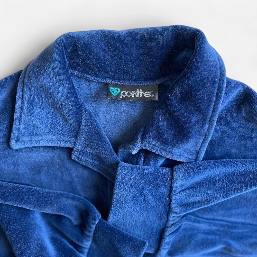 Vintage Panther Dark Navy Blue Velour Long Sleeve 1/2 Button Pullover - Picture 4 of 6